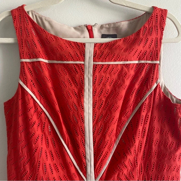 VINCE Camuto 100% Cotton Eyelet Orange Sleeveless Fit & Flare Mini Dress Size 10 - Picture 5 of 13
